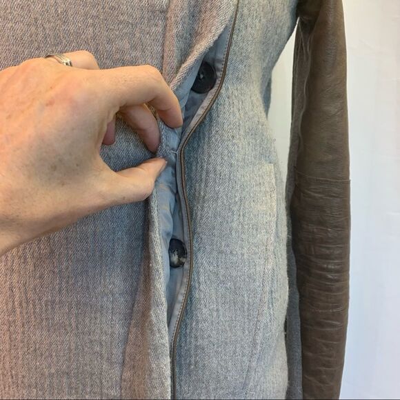 HELMET Lang wool & Lamb Leather brown gray colour block pattern coat Sz XS - Picture 10 of 16